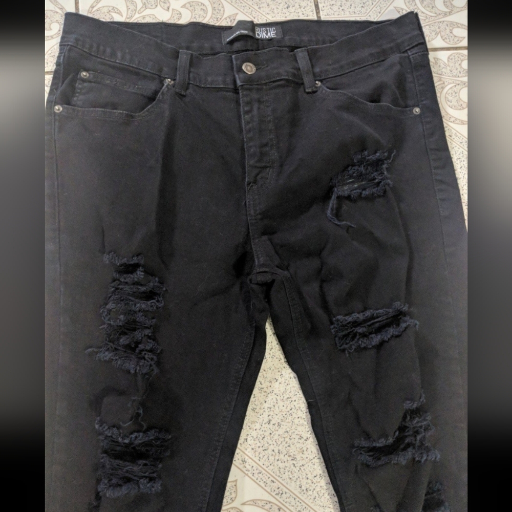 Mens Retro Black Distressed Denim Jean Pants Emo Dark Academia Goth Vamp Rock